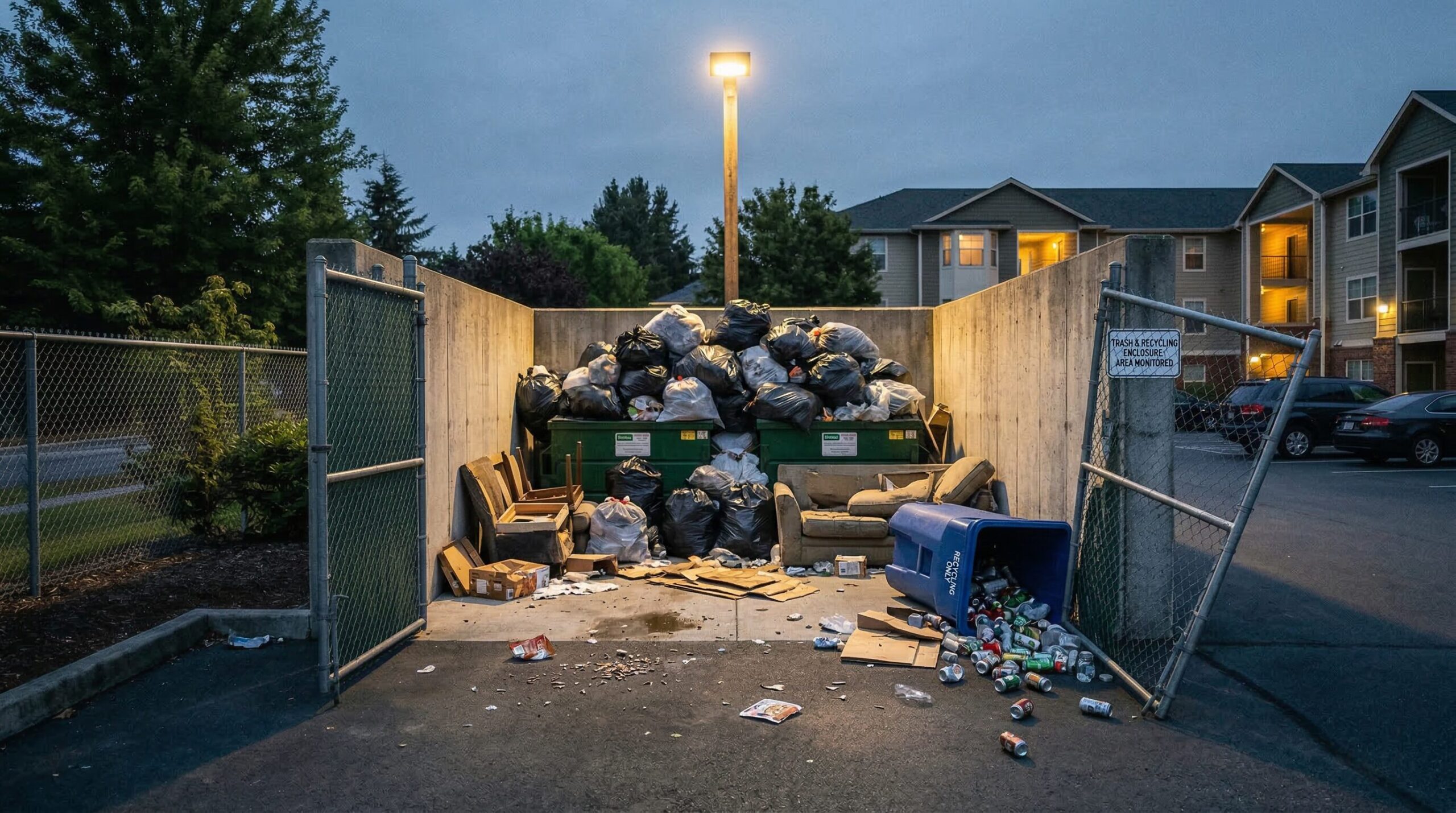 Before — Neglected Dumpster Enclosure